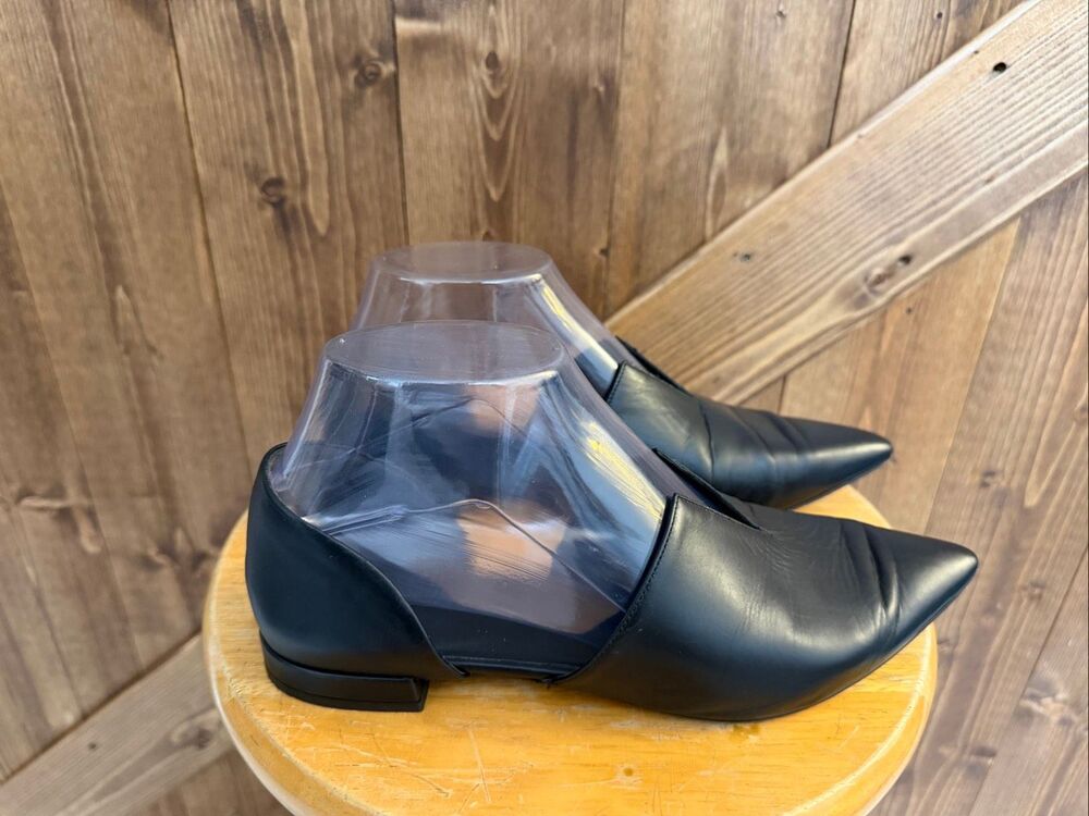 Vince Women’s Size 6.5 Black Leather Pointed Toe D’Orsay Flats Made in Italy